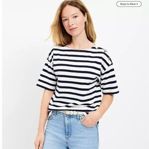 NWT LOFT Striped Shoulder Button Harbor Tee